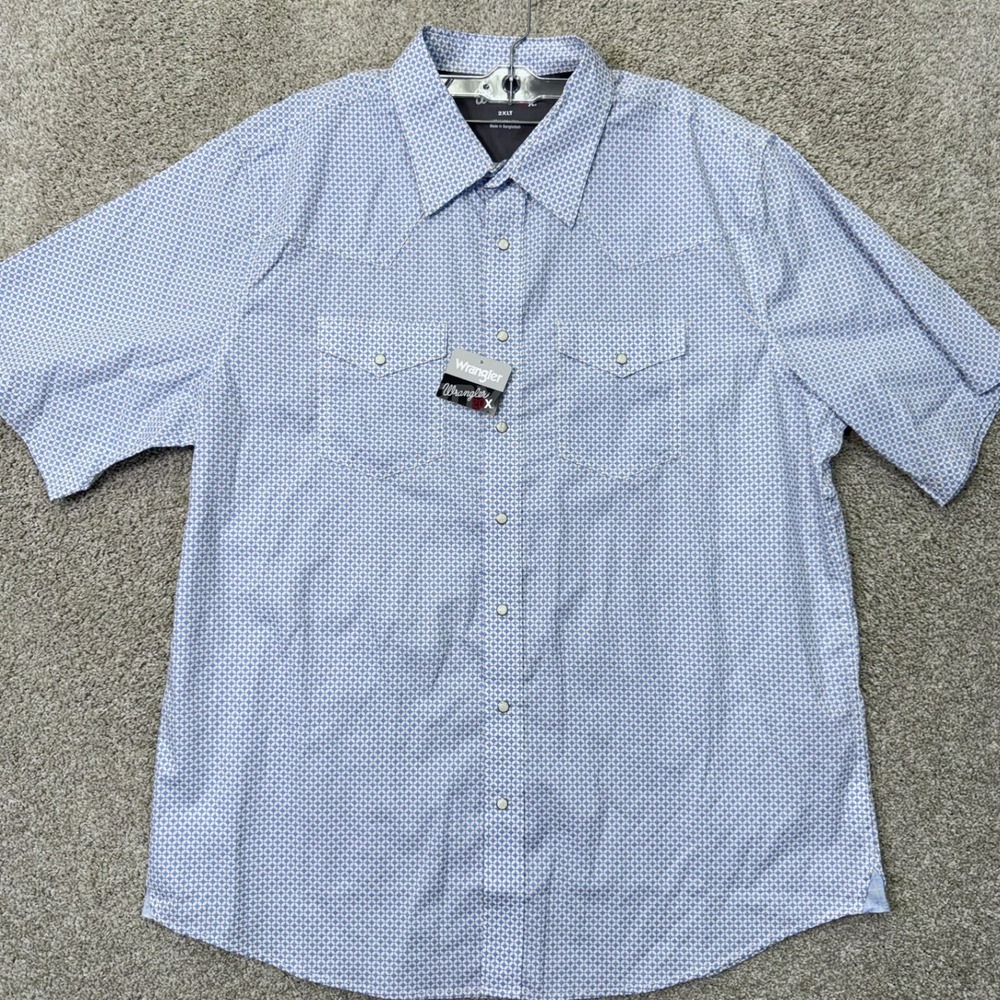 Wrangler Shirt Mens 2XLT 20X Competition Blue Geometric Snap Western NEW